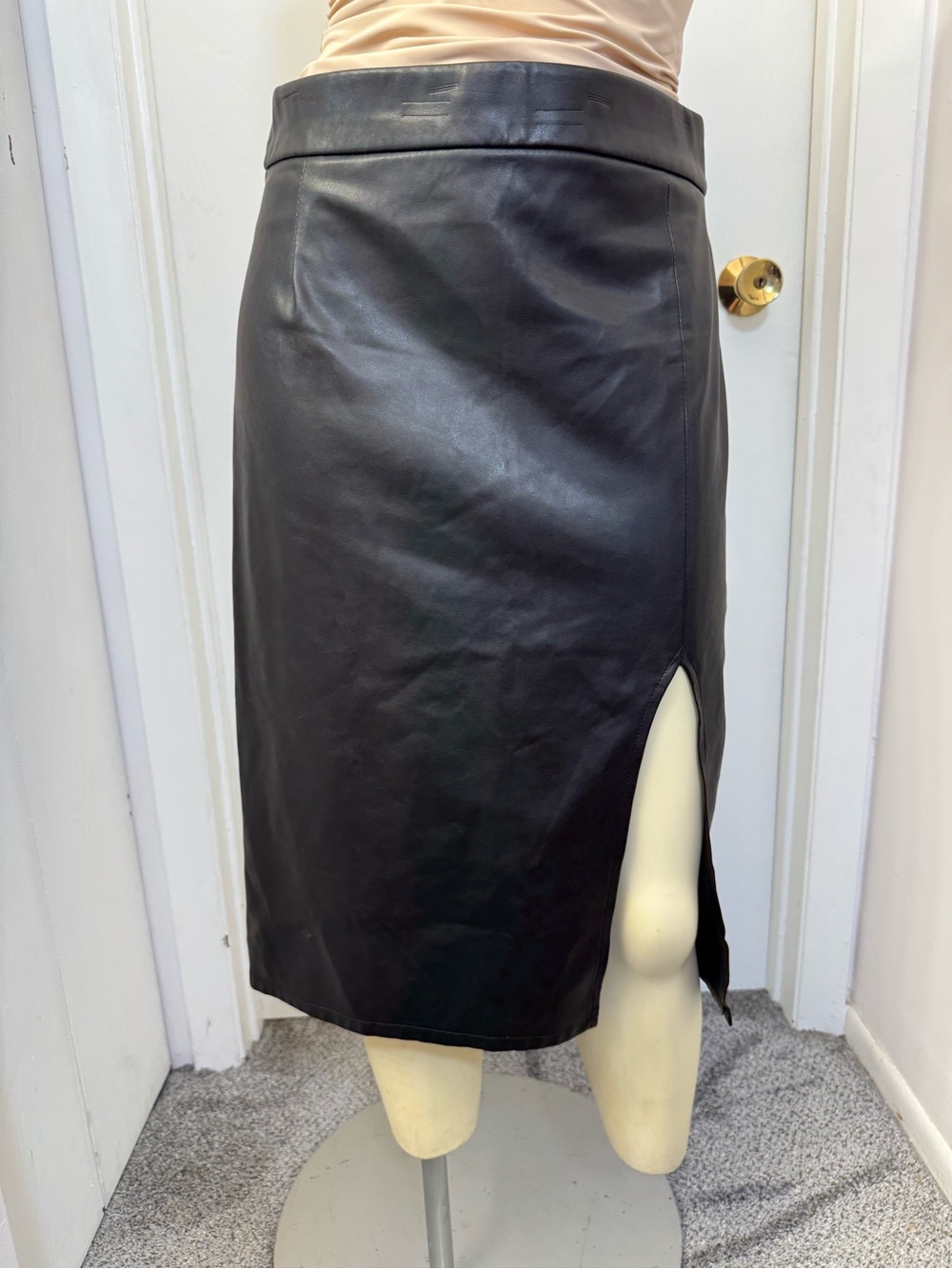 Sanctuary Black Leather Pencil Skirt with Side Slit